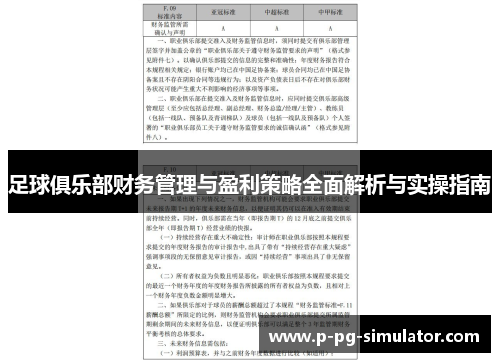 足球俱乐部财务管理与盈利策略全面解析与实操指南 足球俱乐部财务管理与盈利策略全面解析与实操指南